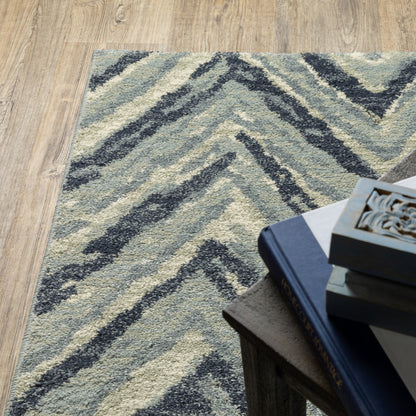 10 x 13 Blue Ivory Grey Beige & Light Blue Geometric Power Loom Stain Resistant Rug