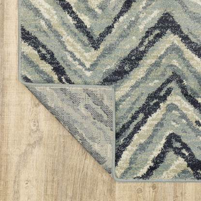 10 x 13 Blue Ivory Grey Beige & Light Blue Geometric Power Loom Stain Resistant Rug
