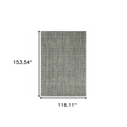 10 x 13 Blue Ivory Grey & Light Blue Geometric Power Loom Stain Resistant Rug