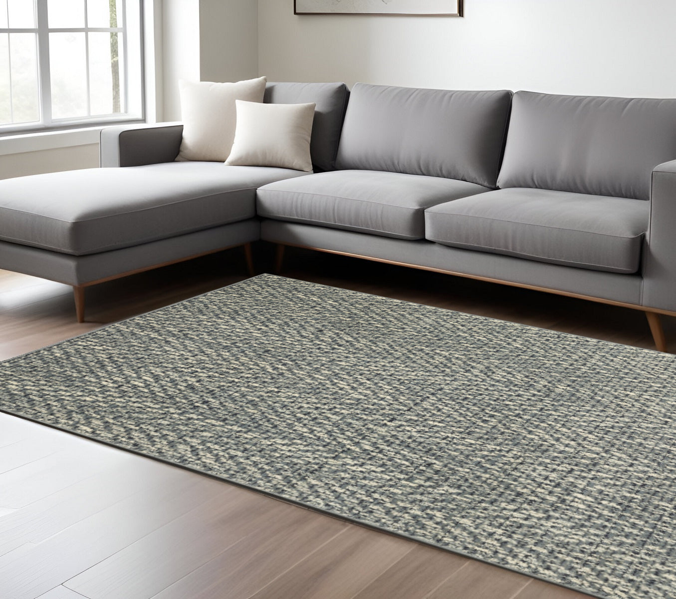 10 x 13 Blue Ivory Grey & Light Blue Geometric Power Loom Stain Resistant Rug