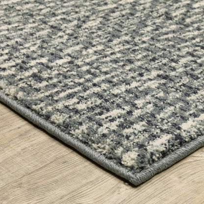 10 x 13 Blue Ivory Grey & Light Blue Geometric Power Loom Stain Resistant Rug