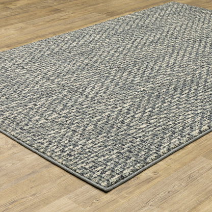 10 x 13 Blue Ivory Grey & Light Blue Geometric Power Loom Stain Resistant Rug