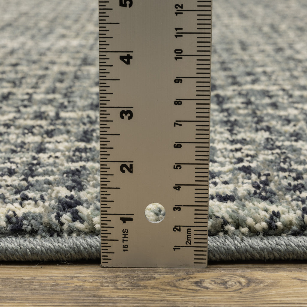 10 x 13 Blue Ivory Grey & Light Blue Geometric Power Loom Stain Resistant Rug