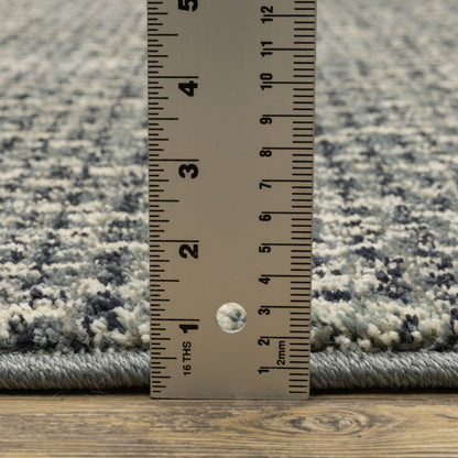 10 x 13 Blue Ivory Grey & Light Blue Geometric Power Loom Stain Resistant Rug