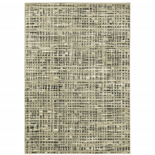 10 x 13 Beige Grey Ivory & Sage Blue Geometric Power Loom Stain Resistant Rug