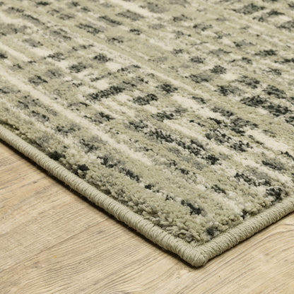 10 x 13 Beige Grey Ivory & Sage Blue Geometric Power Loom Stain Resistant Rug