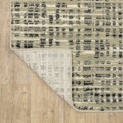 10 x 13 Beige Grey Ivory & Sage Blue Geometric Power Loom Stain Resistant Rug