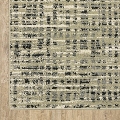 10 x 13 Beige Grey Ivory & Sage Blue Geometric Power Loom Stain Resistant Rug
