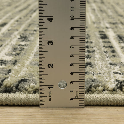 10 x 13 Beige Grey Ivory & Sage Blue Geometric Power Loom Stain Resistant Rug