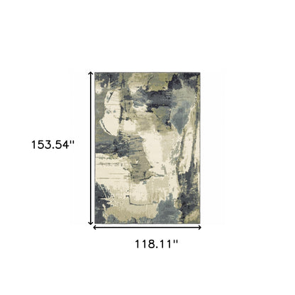 10 x 13 Blue Light Blue Grey Sage Beige & Ivory Power Loom Stain Resistant Rug