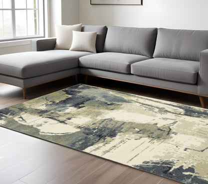 10 x 13 Blue Light Blue Grey Sage Beige & Ivory Power Loom Stain Resistant Rug