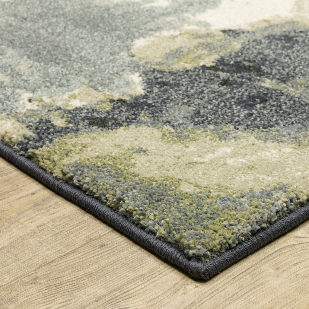 10 x 13 Blue Light Blue Grey Sage Beige & Ivory Power Loom Stain Resistant Rug