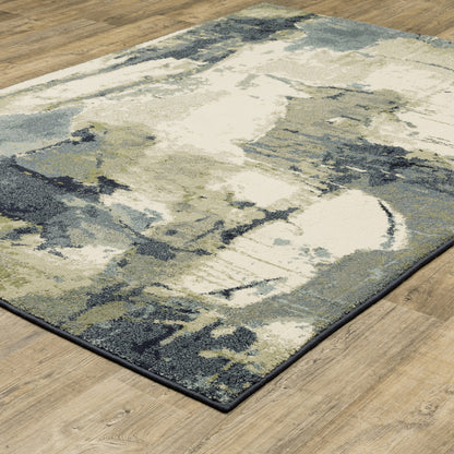 10 x 13 Blue Light Blue Grey Sage Beige & Ivory Power Loom Stain Resistant Rug