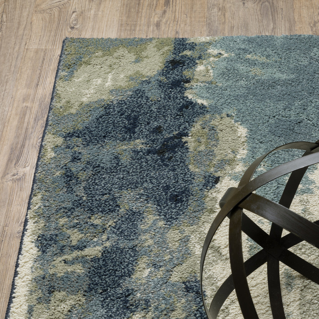 10 x 13 Blue Light Blue Grey Sage Beige & Ivory Power Loom Stain Resistant Rug