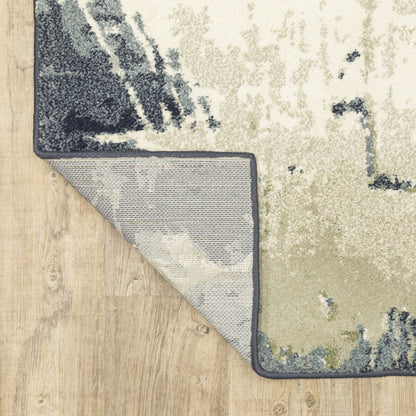 10 x 13 Blue Light Blue Grey Sage Beige & Ivory Power Loom Stain Resistant Rug