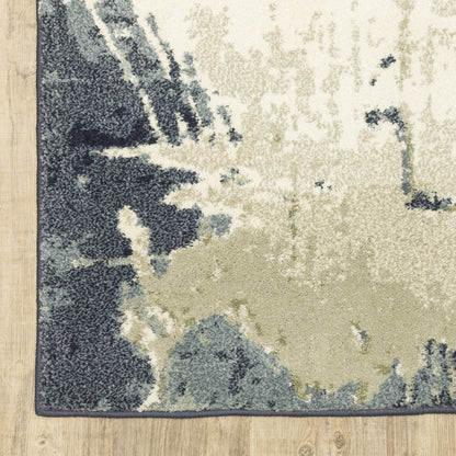 10 x 13 Blue Light Blue Grey Sage Beige & Ivory Power Loom Stain Resistant Rug