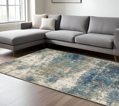 8 x 10 Blue Grey & Beige Power Loom Stain Resistant Rug