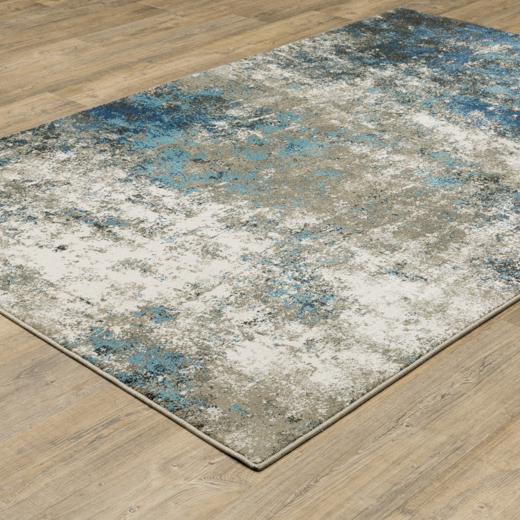 8 x 10 Blue Grey & Beige Power Loom Stain Resistant Rug