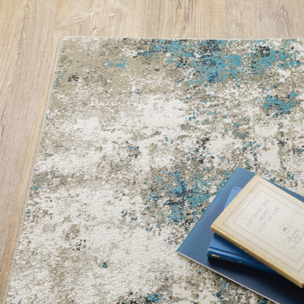 8 x 10 Blue Grey & Beige Power Loom Stain Resistant Rug