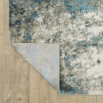 8 x 10 Blue Grey & Beige Power Loom Stain Resistant Rug