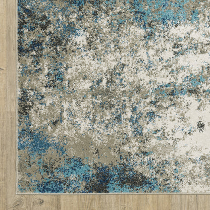 8 x 10 Blue Grey & Beige Power Loom Stain Resistant Rug