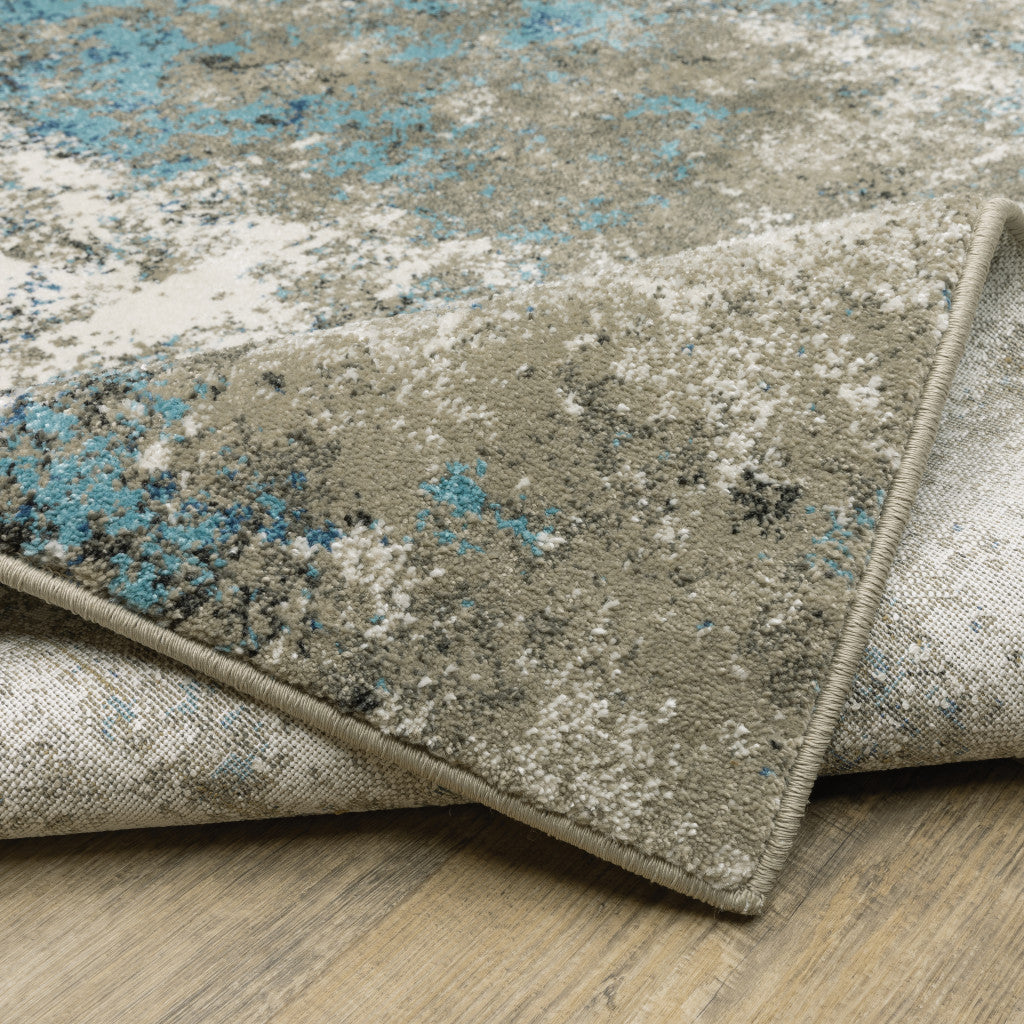 8 x 10 Blue Grey & Beige Power Loom Stain Resistant Rug