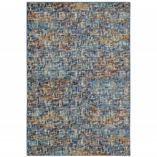 10 x 13 Blue Teal Gold Rust & Beige Power Loom Stain Resistant Rug