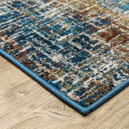 10 x 13 Blue Teal Gold Rust & Beige Power Loom Stain Resistant Rug