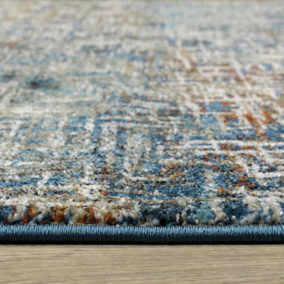 10 x 13 Blue Teal Gold Rust & Beige Power Loom Stain Resistant Rug
