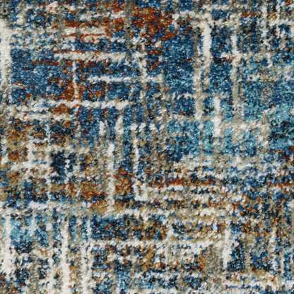 10 x 13 Blue Teal Gold Rust & Beige Power Loom Stain Resistant Rug