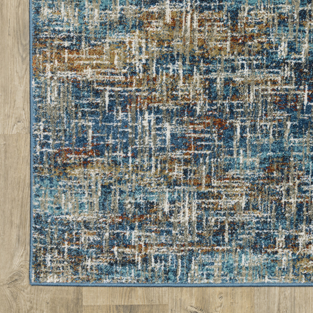 10 x 13 Blue Teal Gold Rust & Beige Power Loom Stain Resistant Rug