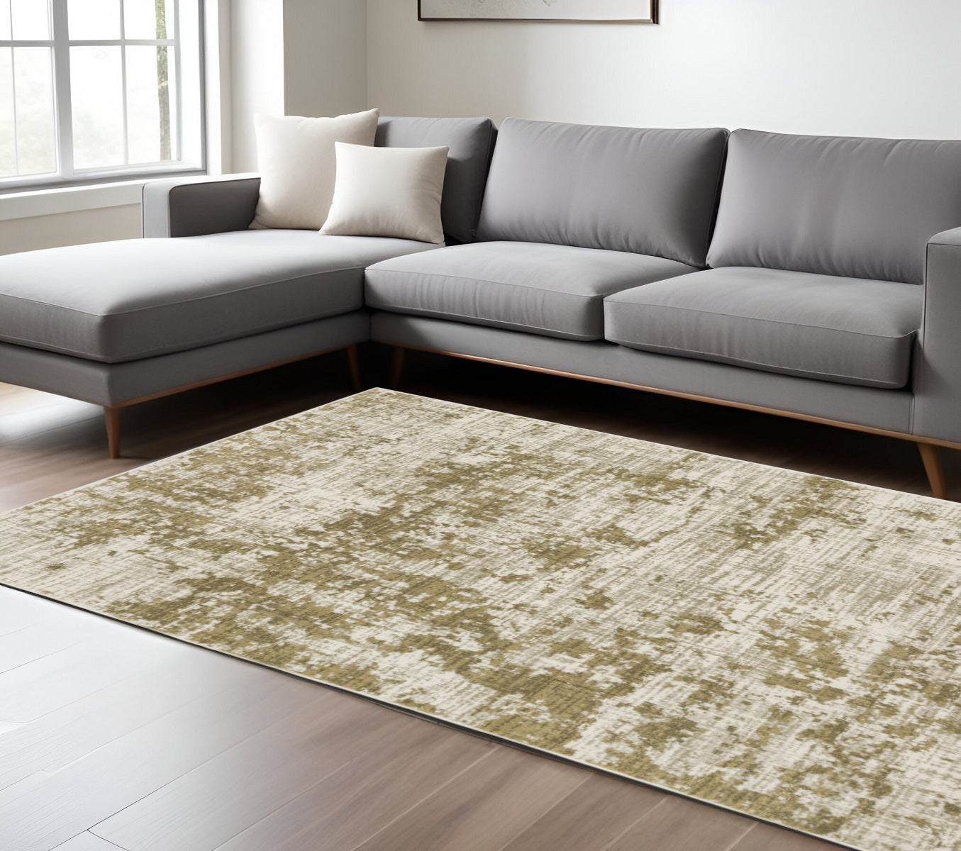 10 x 13 Beige Gold & Grey Power Loom Stain Resistant Rug