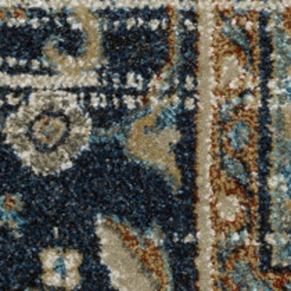 10 x 13 Beige Blue Green Rust & Grey Oriental Power Loom Stain Resistant Rug