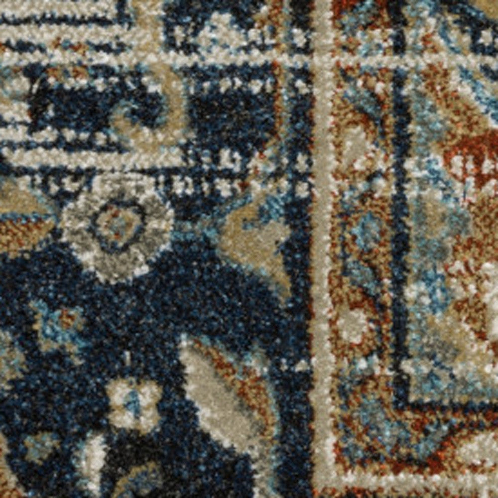 10 x 13 Beige Blue Green Rust & Grey Oriental Power Loom Stain Resistant Rug
