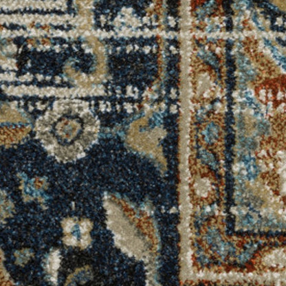 10 x 13 Beige Blue Green Rust & Grey Oriental Power Loom Stain Resistant Rug