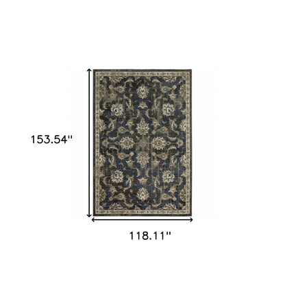 10 x 13 Charcoal Blue Gold Rust & Beige Oriental Power Loom Stain Resistant Rug