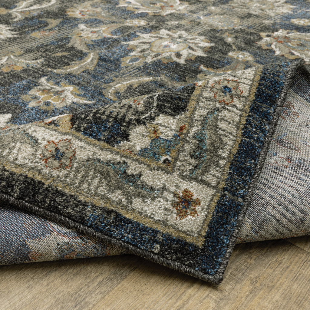 10 x 13 Charcoal Blue Gold Rust & Beige Oriental Power Loom Stain Resistant Rug