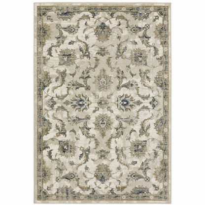 10 x 13 Beige Gold Blue & Grey Oriental Power Loom Stain Resistant Rug