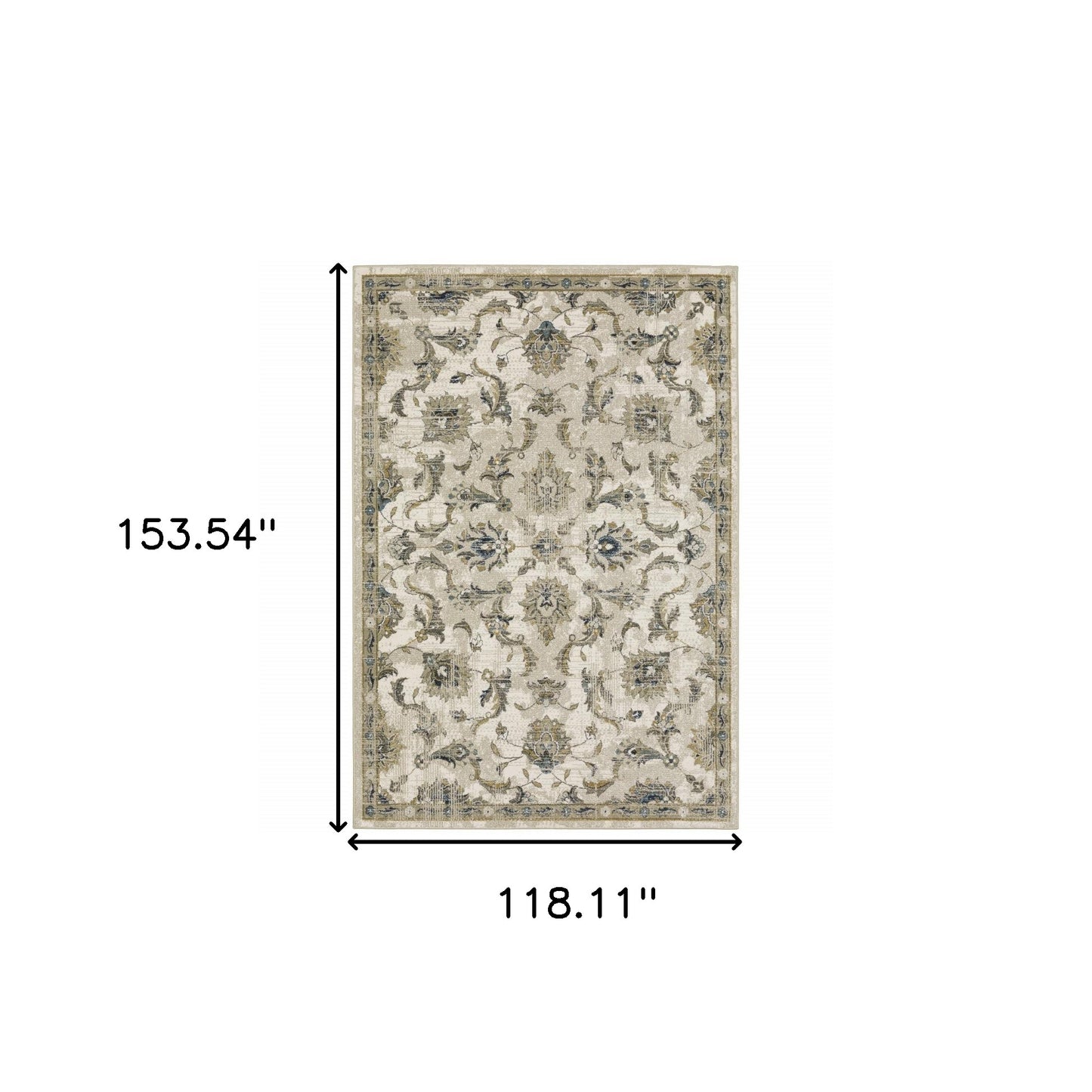 10 x 13 Beige Gold Blue & Grey Oriental Power Loom Stain Resistant Rug