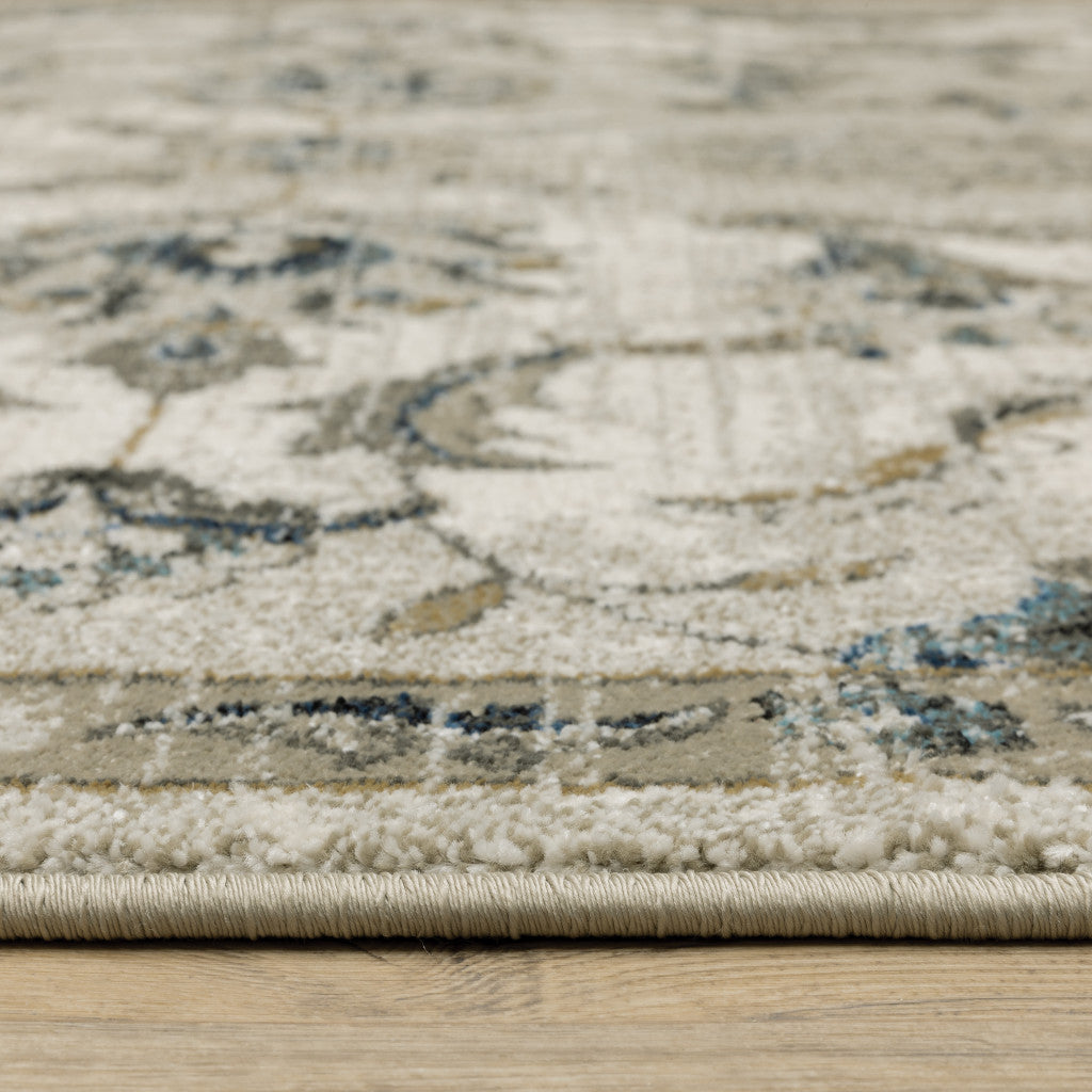 10 x 13 Beige Gold Blue & Grey Oriental Power Loom Stain Resistant Rug