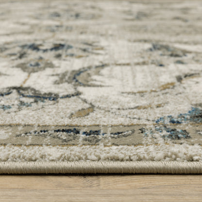 10 x 13 Beige Gold Blue & Grey Oriental Power Loom Stain Resistant Rug