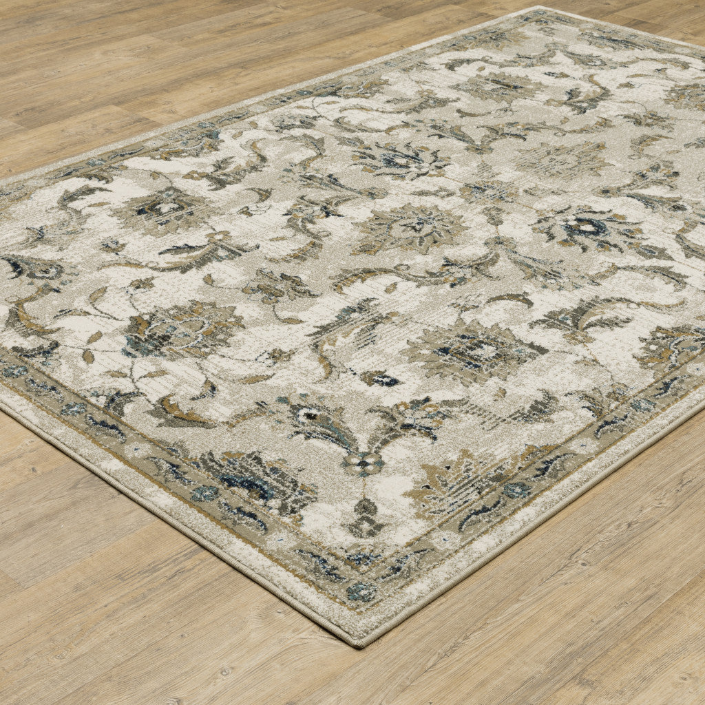 10 x 13 Beige Gold Blue & Grey Oriental Power Loom Stain Resistant Rug