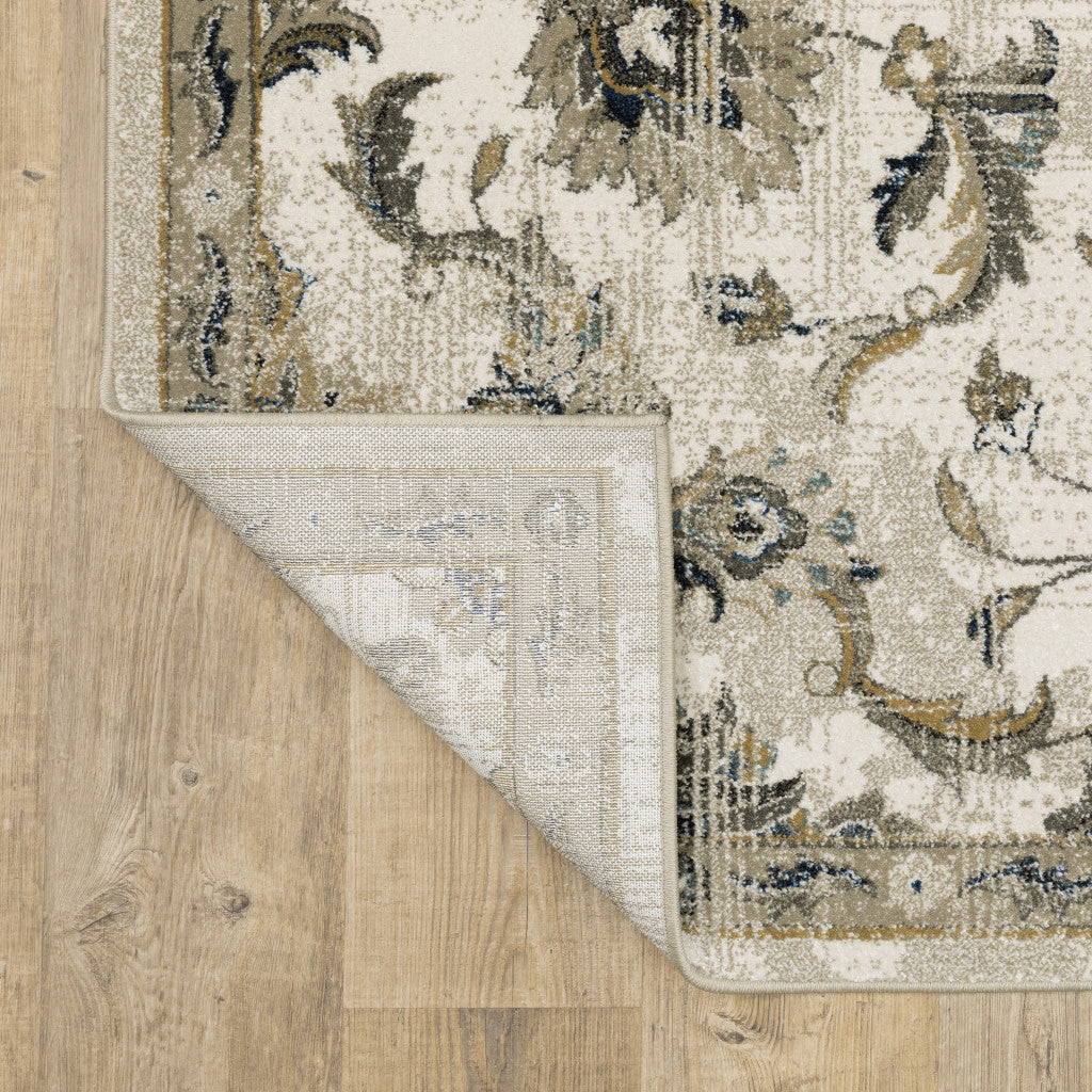 10 x 13 Beige Gold Blue & Grey Oriental Power Loom Stain Resistant Rug
