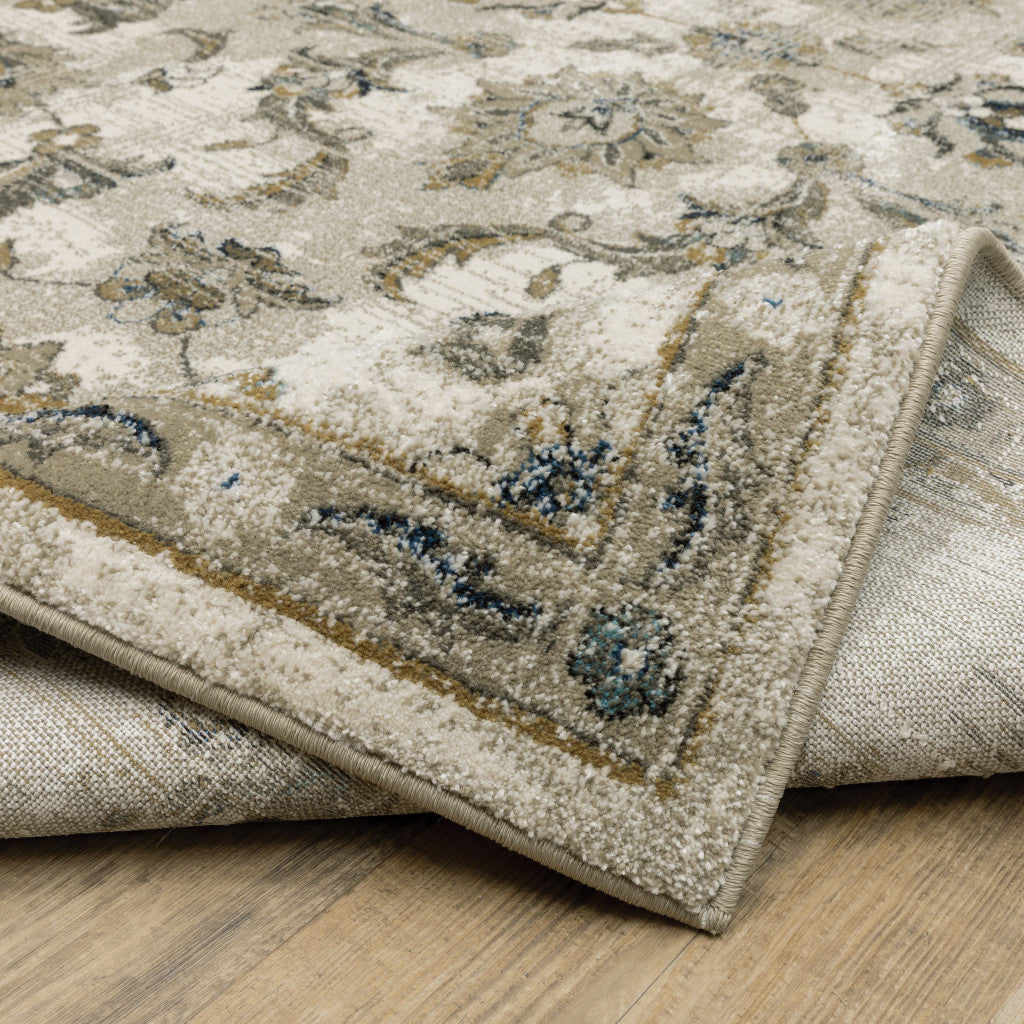 10 x 13 Beige Gold Blue & Grey Oriental Power Loom Stain Resistant Rug