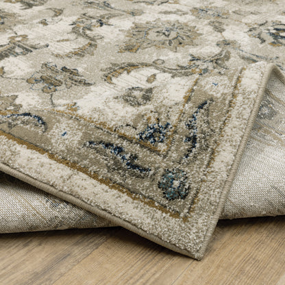 10 x 13 Beige Gold Blue & Grey Oriental Power Loom Stain Resistant Rug