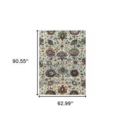 5 x 7 Purple & Gray Oriental Power Loom Rug