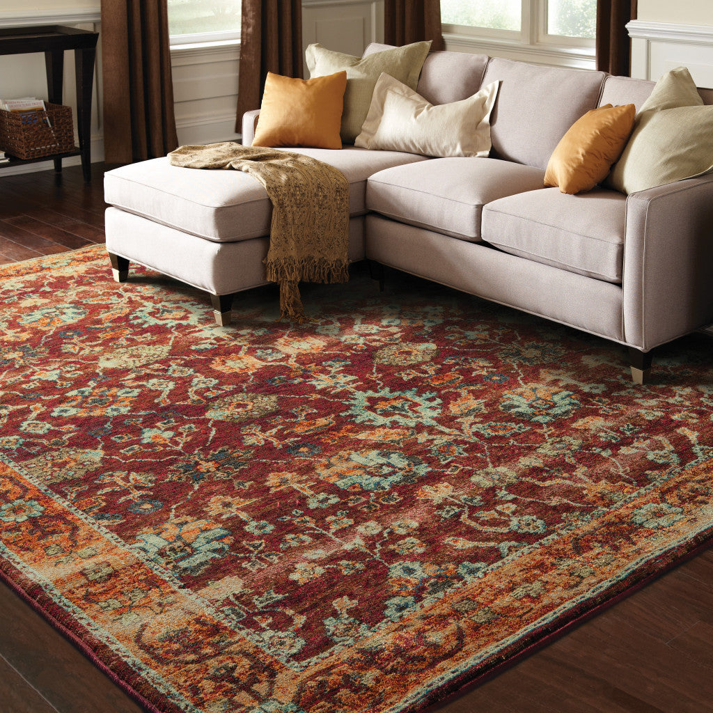 9 x 12 Red & Gold Oriental Power Loom Rug