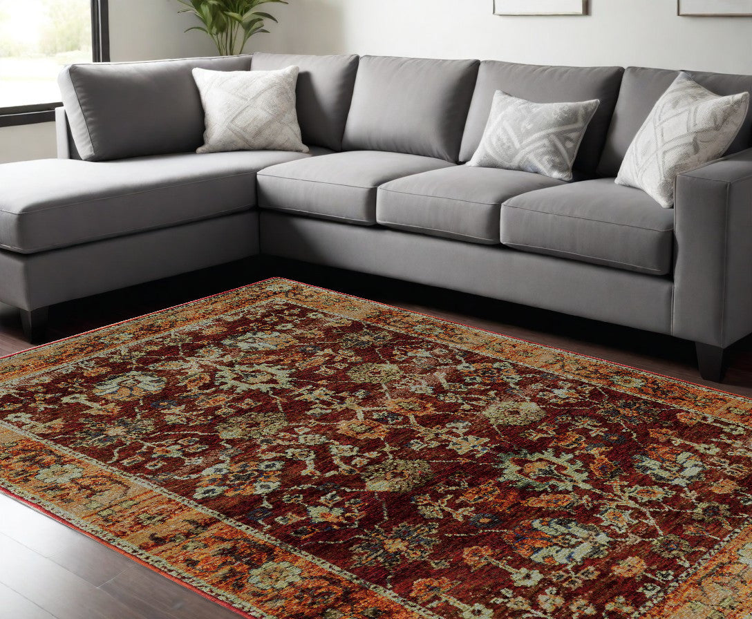 9 x 12 Red & Gold Oriental Power Loom Rug
