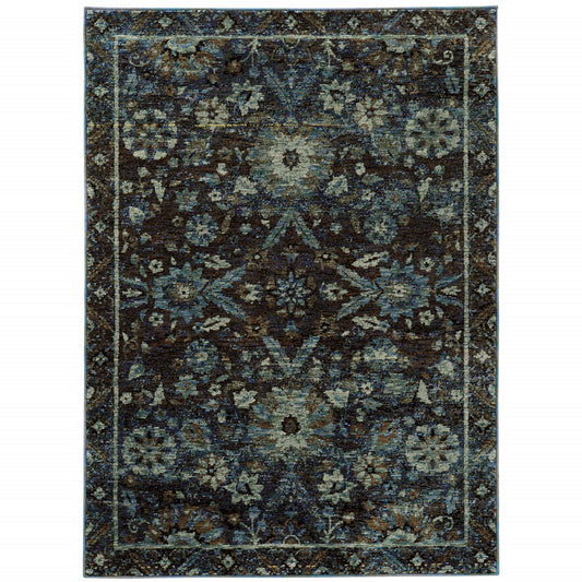 5 x 7 Navy Blue Oriental Power Loom Rug