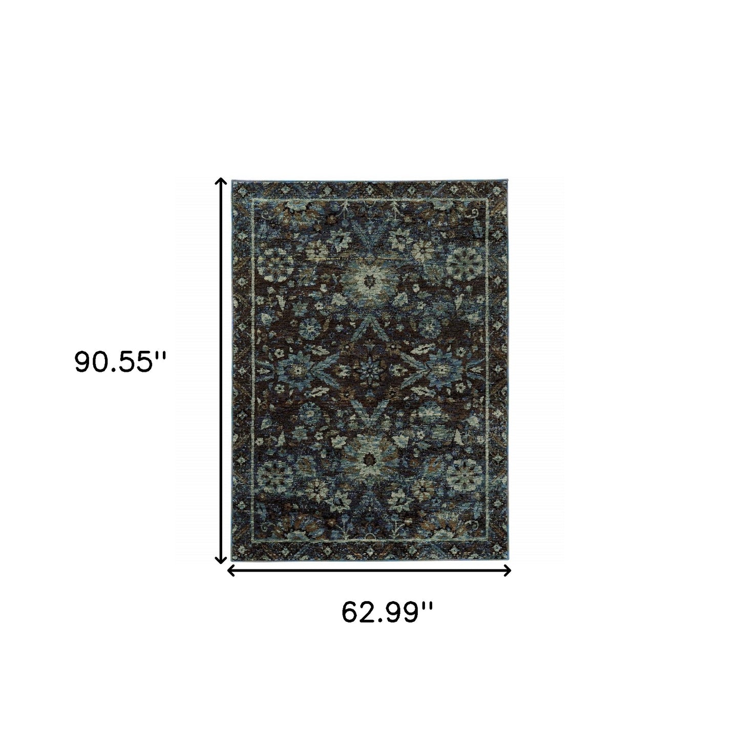 5 x 7 Navy Blue Oriental Power Loom Rug